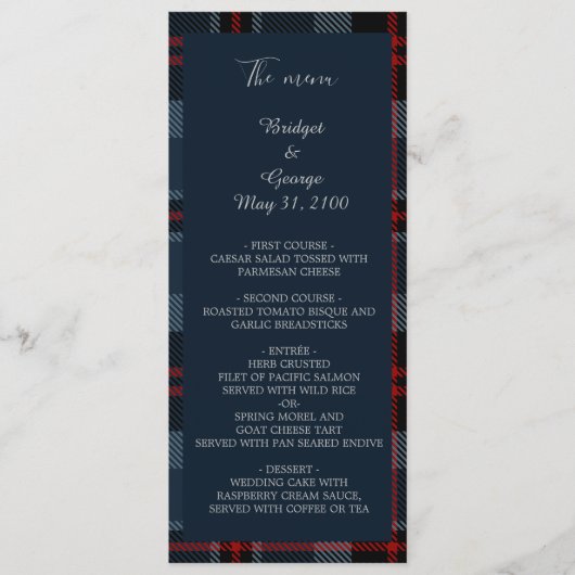 Blauw Schots land bruiloft programma & menu (Voorkant)