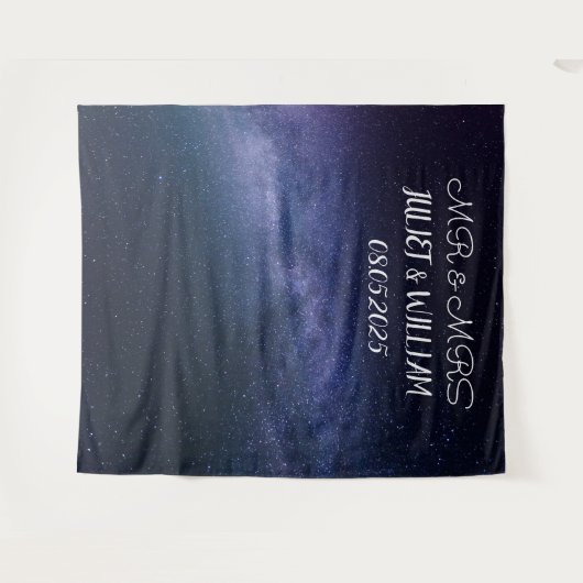 Blauw Schrift Mr & Mrs Trouw Achtergrond banner Wandkleed (Voorkant (horizontaal))