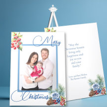 Blauw Schrift op Wit & Bessen Kerstgroet