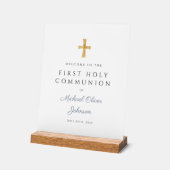 Blauw Schrift Religieuze Jongen Eerste Communie We Acryl Bord (Hoek)