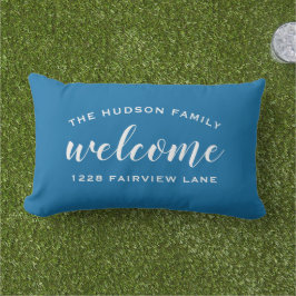Blauw Schrift Welkom Monogram Bordes Buitenkussen