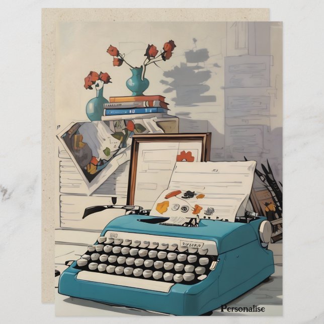 Blauw  schrijfmachineschrapboekpapier (Voorkant / Achterkant)