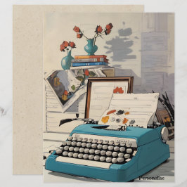 Blauw  schrijfmachineschrapboekpapier