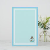 Blauw Schrijfpapier met Anker Briefpapier (Staand voorkant)