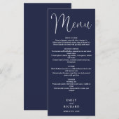 Blauw Schrijfsjabloon Trouwkaart Menu (Voorkant / Achterkant)