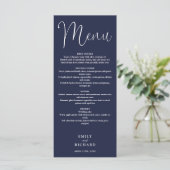 Blauw Schrijfsjabloon Trouwkaart Menu (Staand voorkant)