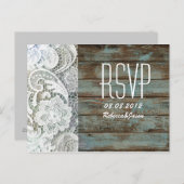  blauw schuur hout kant land bruiloft RSVP Uitnodiging Briefkaart (Voorkant / Achterkant)