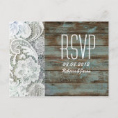  blauw schuur hout kant land bruiloft RSVP Uitnodiging Briefkaart (Voorkant)