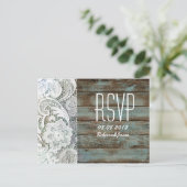  blauw schuur hout kant land bruiloft RSVP Uitnodiging Briefkaart (Staand voorkant)