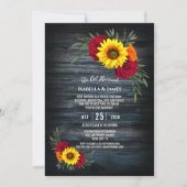 Blauw schuur hout zonnebloem roos huwelijksrecepti kaart (Voorkant)