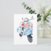  blauw scooter met bloemetjes briefkaart (Staand voorkant)