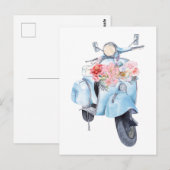  blauw scooter met bloemetjes briefkaart (Voorkant / Achterkant)