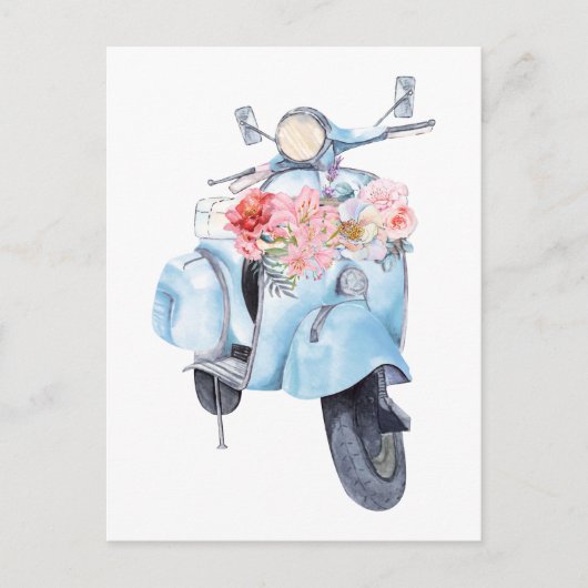  blauw scooter met bloemetjes briefkaart (Voorkant)