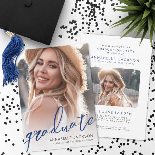 Blauw Script Afgestudeerde Foto Afstuderen Kaart