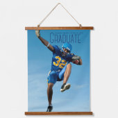 Blauw script Afstuderen Afstuderen Foto Athlete Hangend Wandkleed (Voorkant)