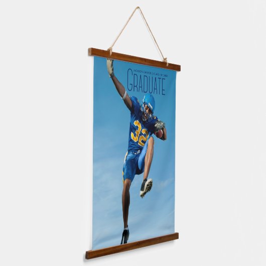 Blauw script Afstuderen Afstuderen Foto Athlete Hangend Wandkleed (Gebogen)