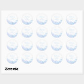 Blauw Script Elegant Botanisch Baby shower Favor Ronde Sticker (Vel)
