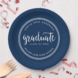 Blauw script en witte strepen Afstuderen Afstudere Papieren Bordje