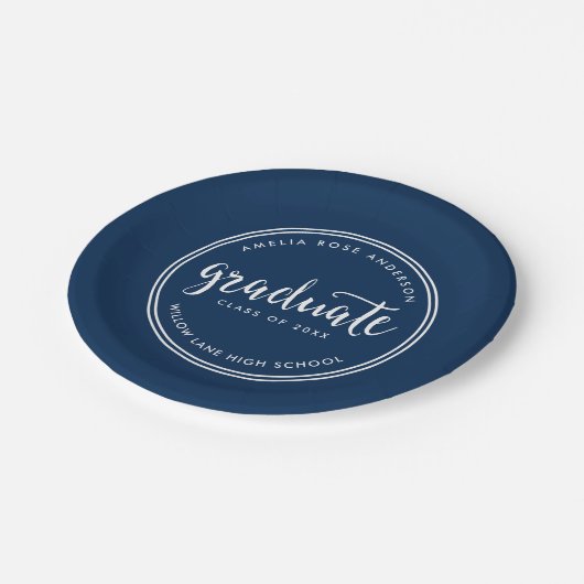 Blauw script en witte strepen Afstuderen Afstudere Papieren Bordje (Gekanteld)