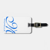 Blauw Script gemonogram wit Bagagelabel (Voorkant horizontaal)