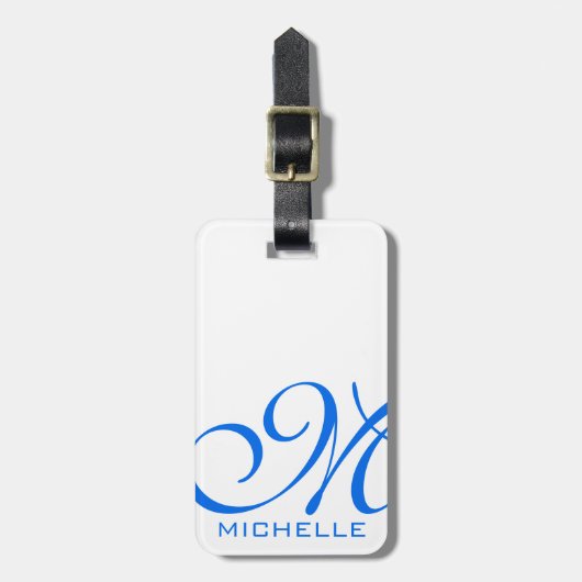Blauw Script gemonogram wit Bagagelabel (Voorkant verticaal)