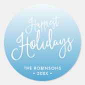 Blauw Script Happiest Feestdagen Vakantie Ronde Sticker (Voorkant)