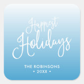 Blauw Script Happiest Feestdagen Vakantie Vierkante Sticker (Voorkant)