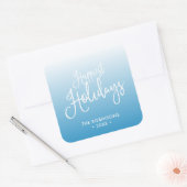Blauw Script Happiest Feestdagen Vakantie Vierkante Sticker (Envelop)