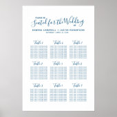 Blauw script harten trouwlijstplan poster (Voorkant)