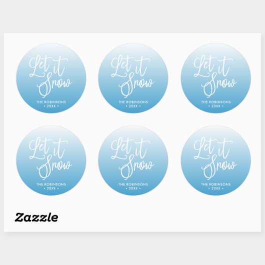 Blauw Script Laat het sneeuwwinter vakantie Ronde Sticker (Vel)