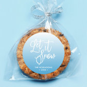 Blauw Script Laat het sneeuwwinter vakantie Ronde Sticker