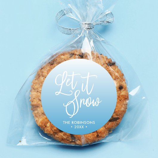 Blauw Script Laat het sneeuwwinter vakantie Ronde Sticker