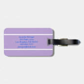 Blauw Script Naam, Lavendel Stripes op Wit Bagagelabel (Achterkant horizontaal)