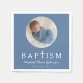 Blauw script Religieuze Cross Baptism Foto Servet (Voorkant)
