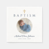 Blauw script Religieuze Cross Boy Baptism Foto Servet (Voorkant)