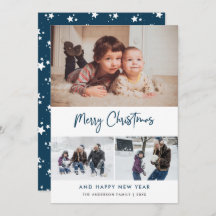 Blauw script sterren Kerstmis 3 Foto Collage