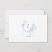Blauw Script Wildflower Monogram Details Kaart (Achterkant)