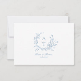 Blauw Script Wildflower Monogram Details Kaart