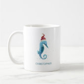 Blauw Seahorse Nautical Named Christmas Koffiemok (Links)