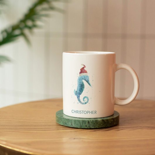 Blauw Seahorse Nautical Named Christmas Koffiemok