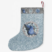 Blauw Seashell Jewel Aquamarijn Zilver FauxGlitter Kleine Kerstsok (Achterkant)