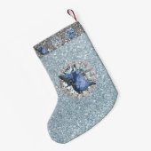 Blauw Seashell Jewel Aquamarijn Zilver FauxGlitter Kleine Kerstsok (Achterkant (Hangend))
