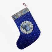 Blauw Seashell Jewel Blauw & Zilver Faux Glitter Kleine Kerstsok (Achterkant (Hangend))