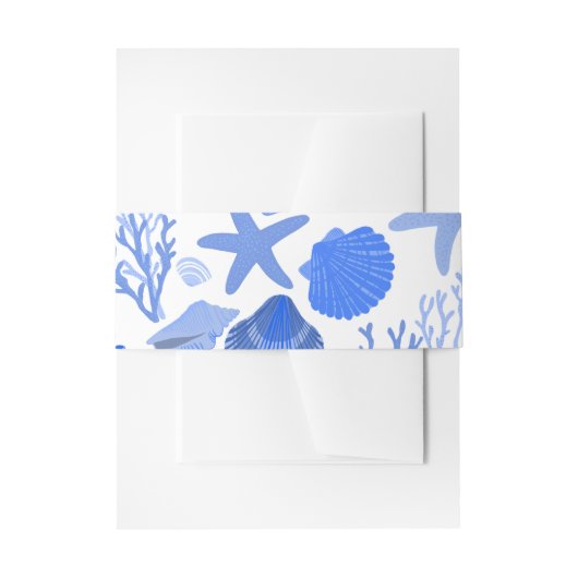 Blauw Seashell Pattern  Shells Beachy Custom Uitnodigingen Wikkel (Voorkant Voorbeeld)