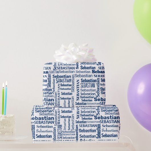 Blauw Sebastian Naam op Wit Cadeaupapier (Feestgeschenken)