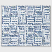 Blauw Sebastian Naam op Wit Cadeaupapier (Vlak)