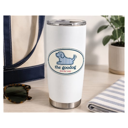 Blauw Seersucker Hond Ovaal Sticker