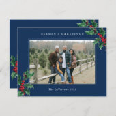 Blauw Seizoensgroeten Kerstmis Aangepaste Foto Feestdagenkaart (Voorkant / Achterkant)