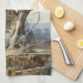 Blauw Sepia Bruin Toile Landhuis Platteland   Theedoek (Quarter Fold)