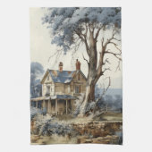Blauw Sepia Bruin Toile Landhuis Platteland   Theedoek (Verticaal)